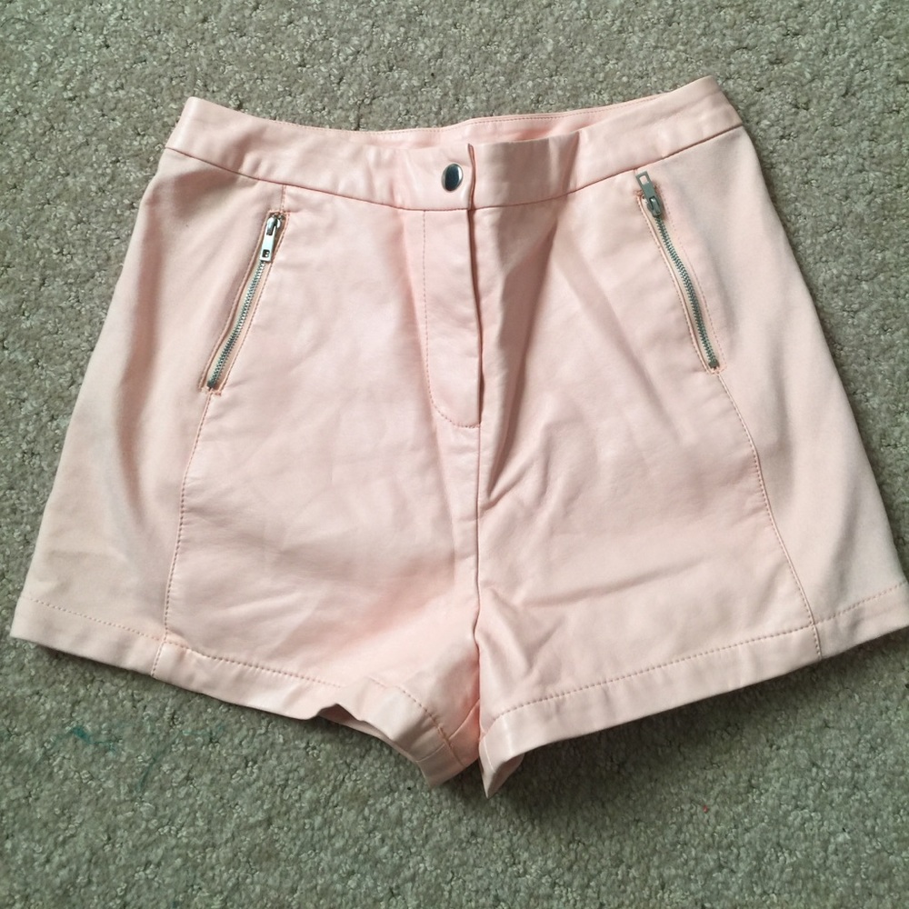 Pink pleather high waisted shorts