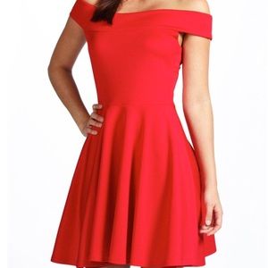 Red off the shoulder dress Boohoo.com
