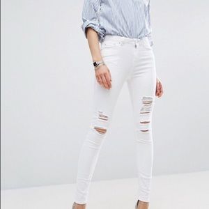 High Waisted Ripped White Skinny Jeans