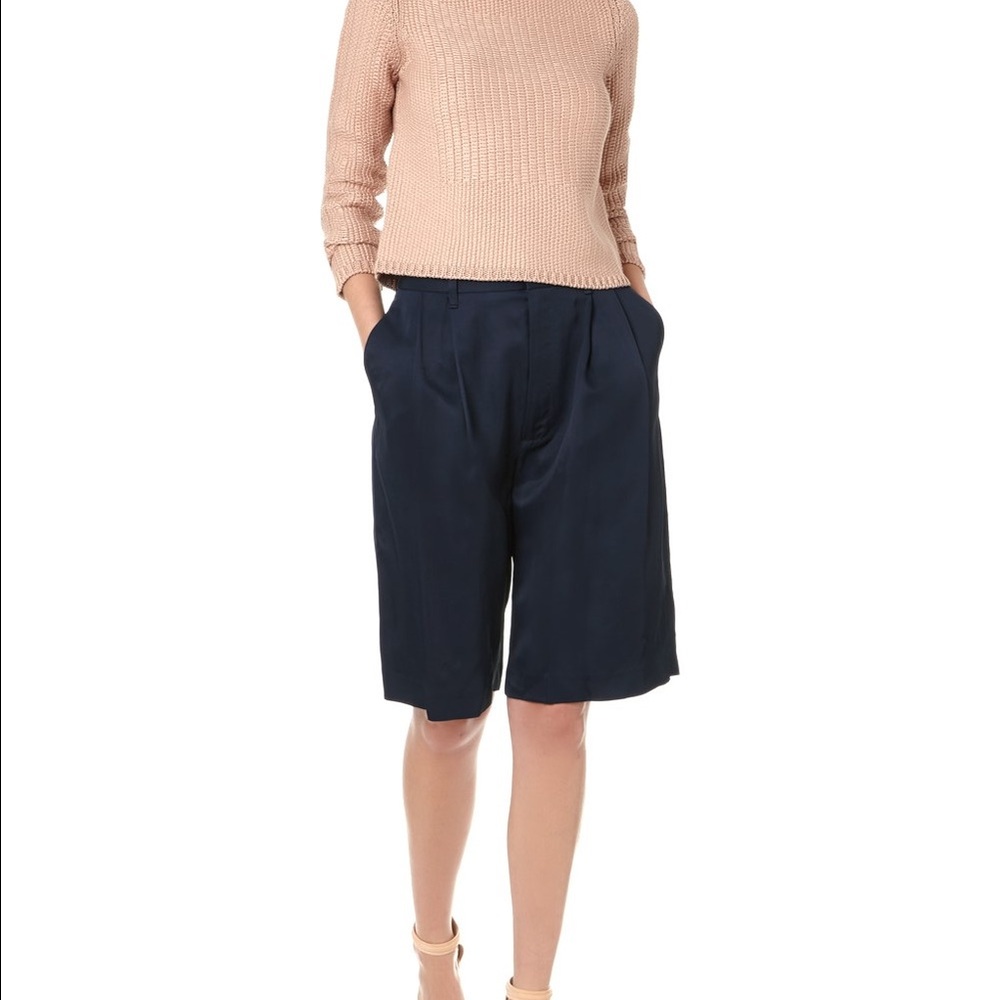 rag&bone navy 100% silk satin twill short