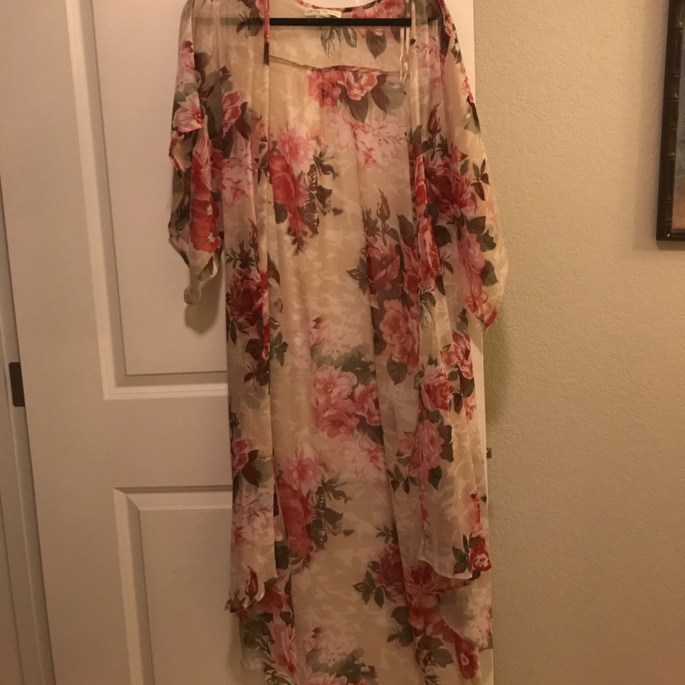 Urban Outfitters Sheer Floral Long Kimono coverup