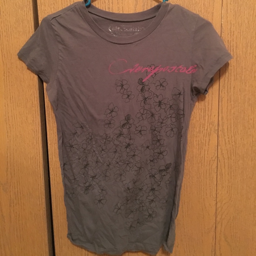 Aeropostale gray t shirt with logo and flowers