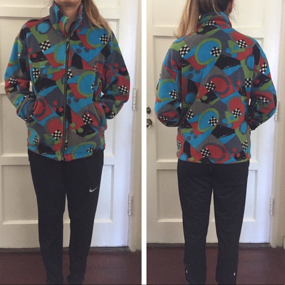 Colorful fleece jacket.