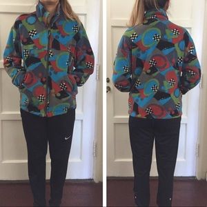 Colorful fleece jacket.