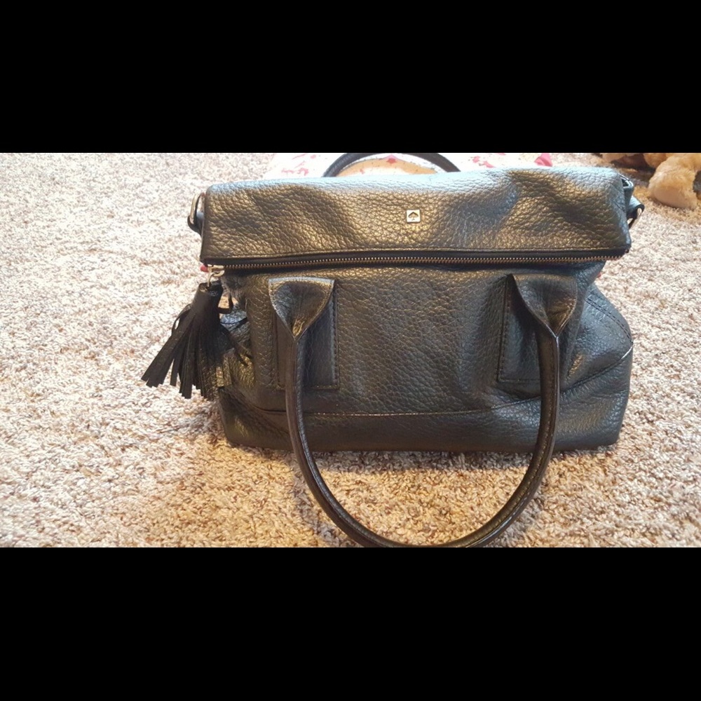 Kate Spade Fold Over Tassel Black Tote Bag