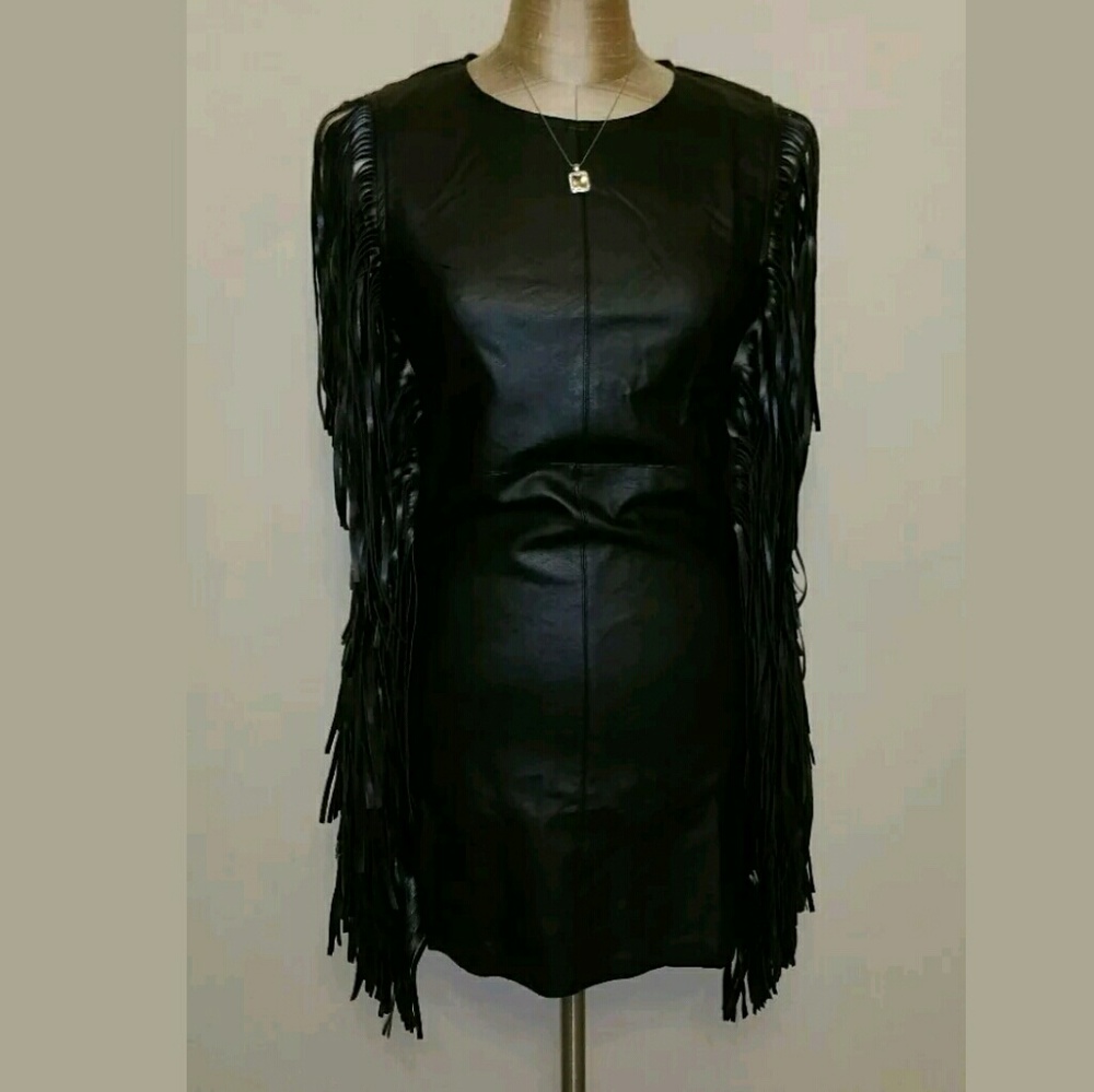 Faux Leather Fringe Dress