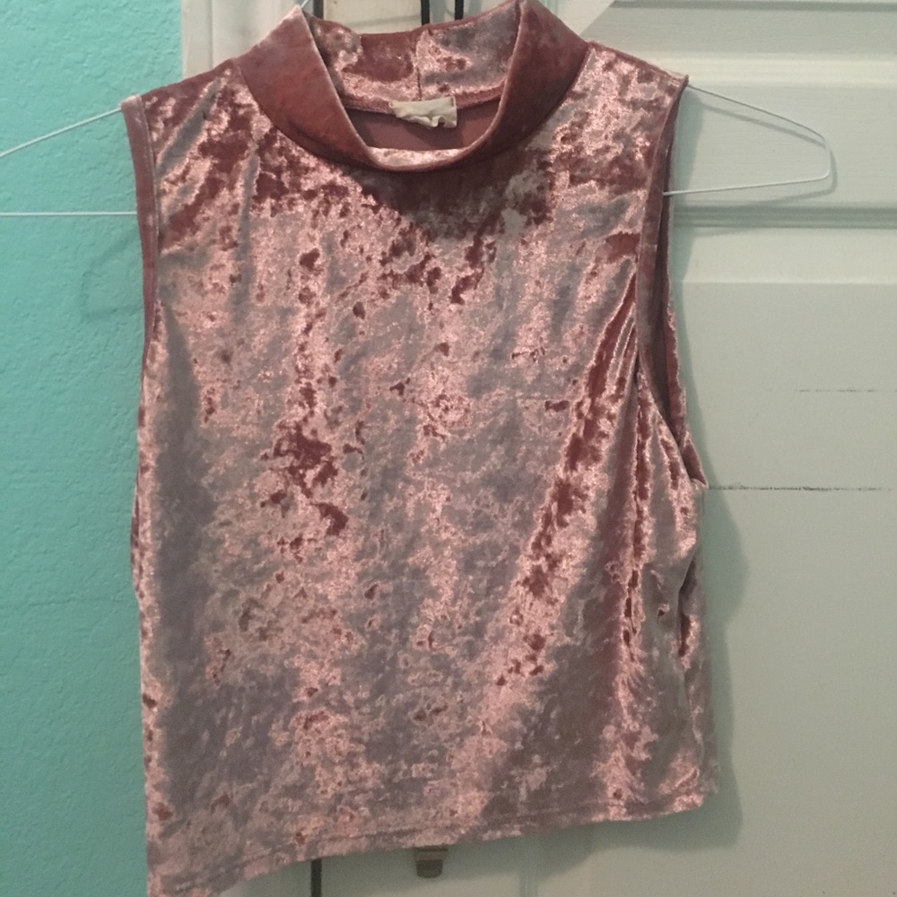 Blush High Neck Velvet Crop Top