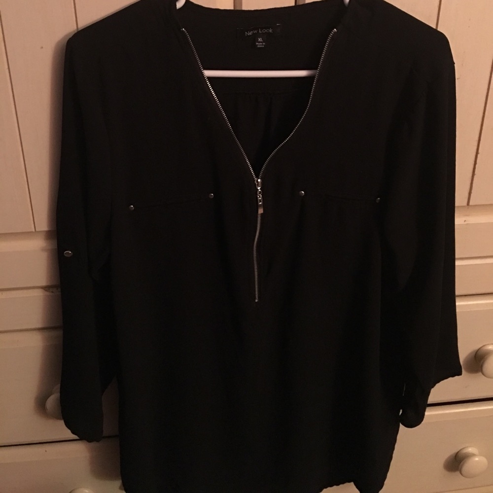 Black chiffon top with zipper neck