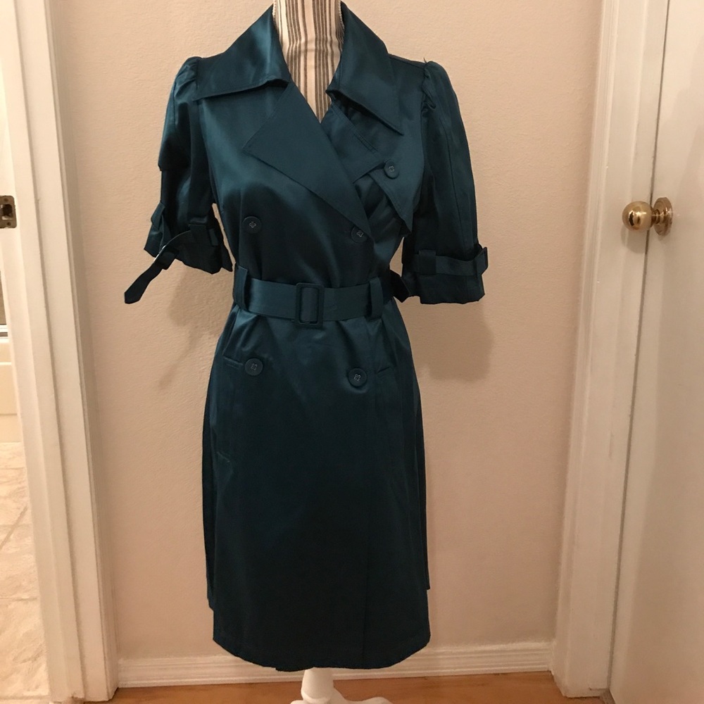 Elle teal spring trench coat short sleeve