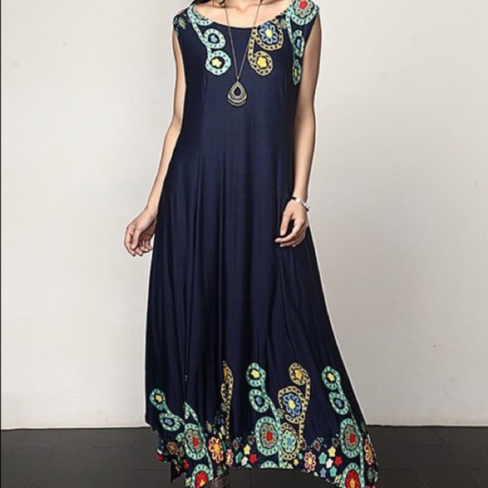 Navy Garden Handkerchief Maxi Dress - Plus
