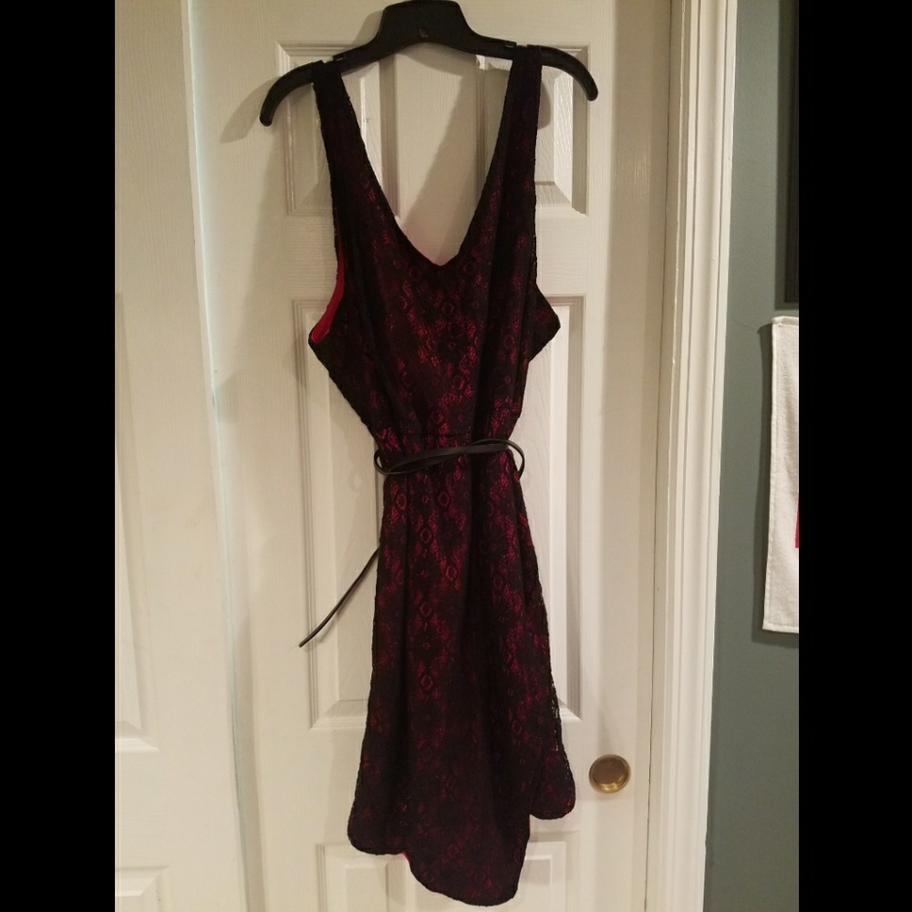 Sexy red dress under black lace