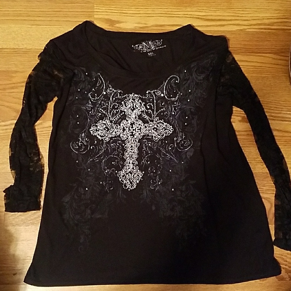 Bling Cross Lace Long Sleeve