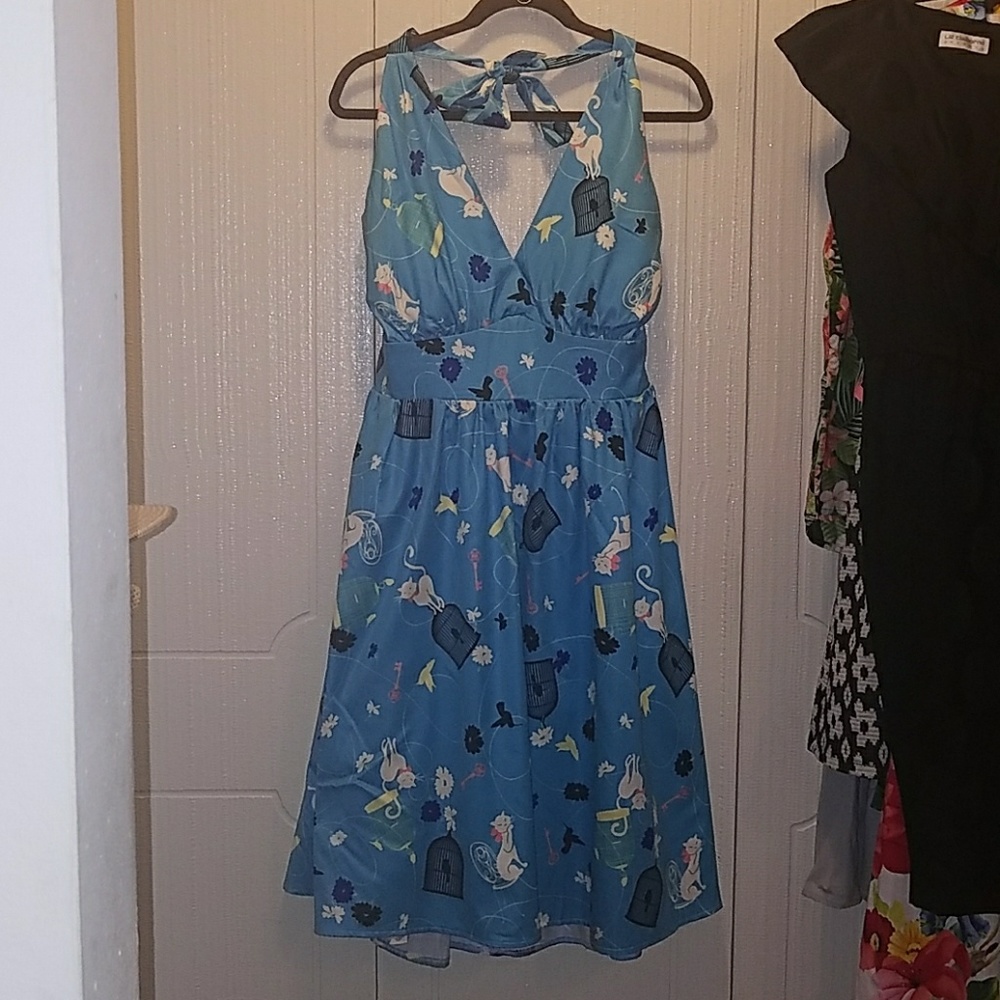 Cat and Birdcage Halter Dress - Light Blue
