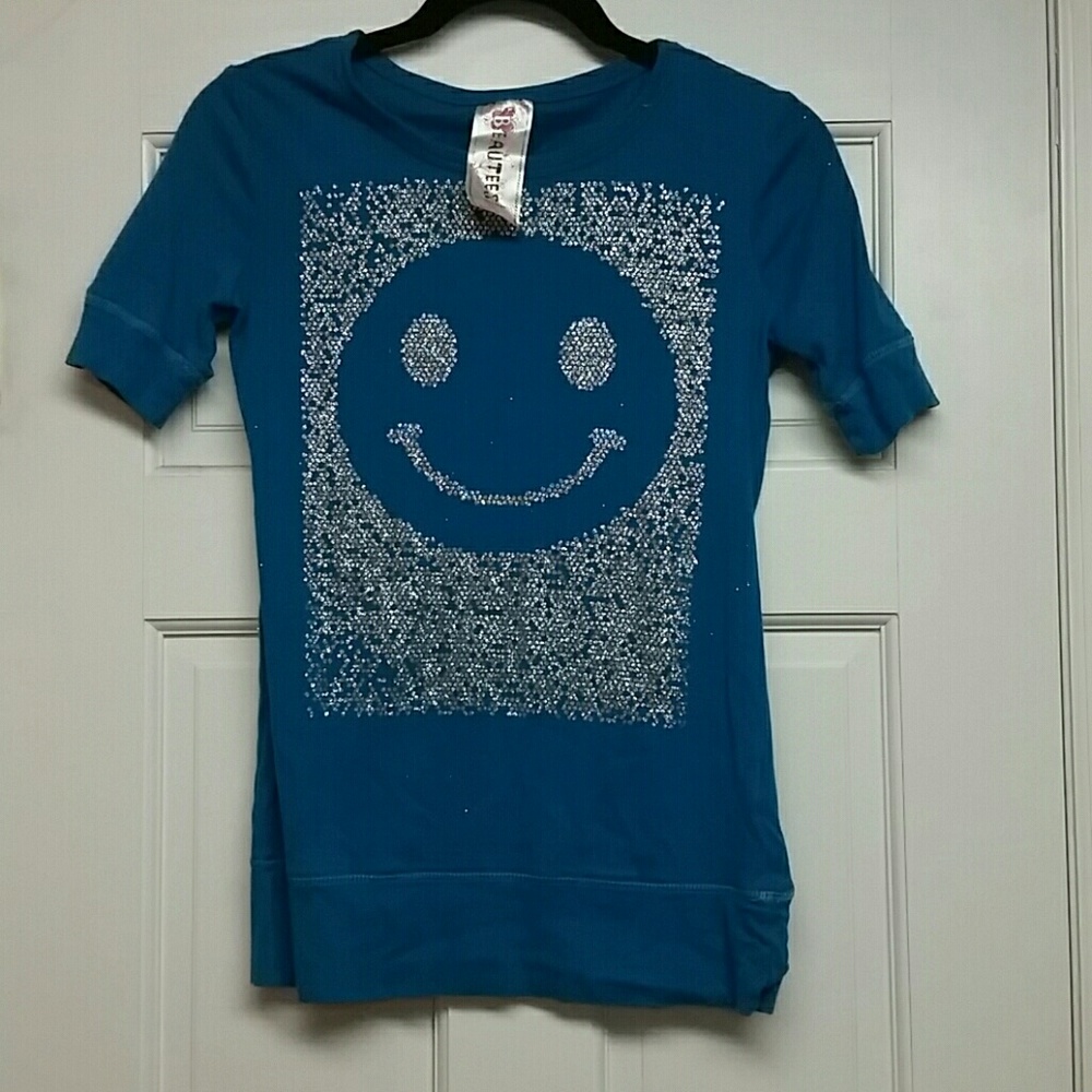 Glittery smiley face kids top