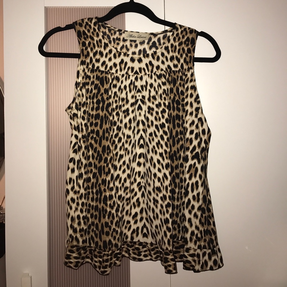 Alisha Levine silk leopard print top, open back