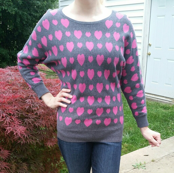 INC International Concepts Tops - INC Sweater from Macy's-Grey with Hot Pink Hearts