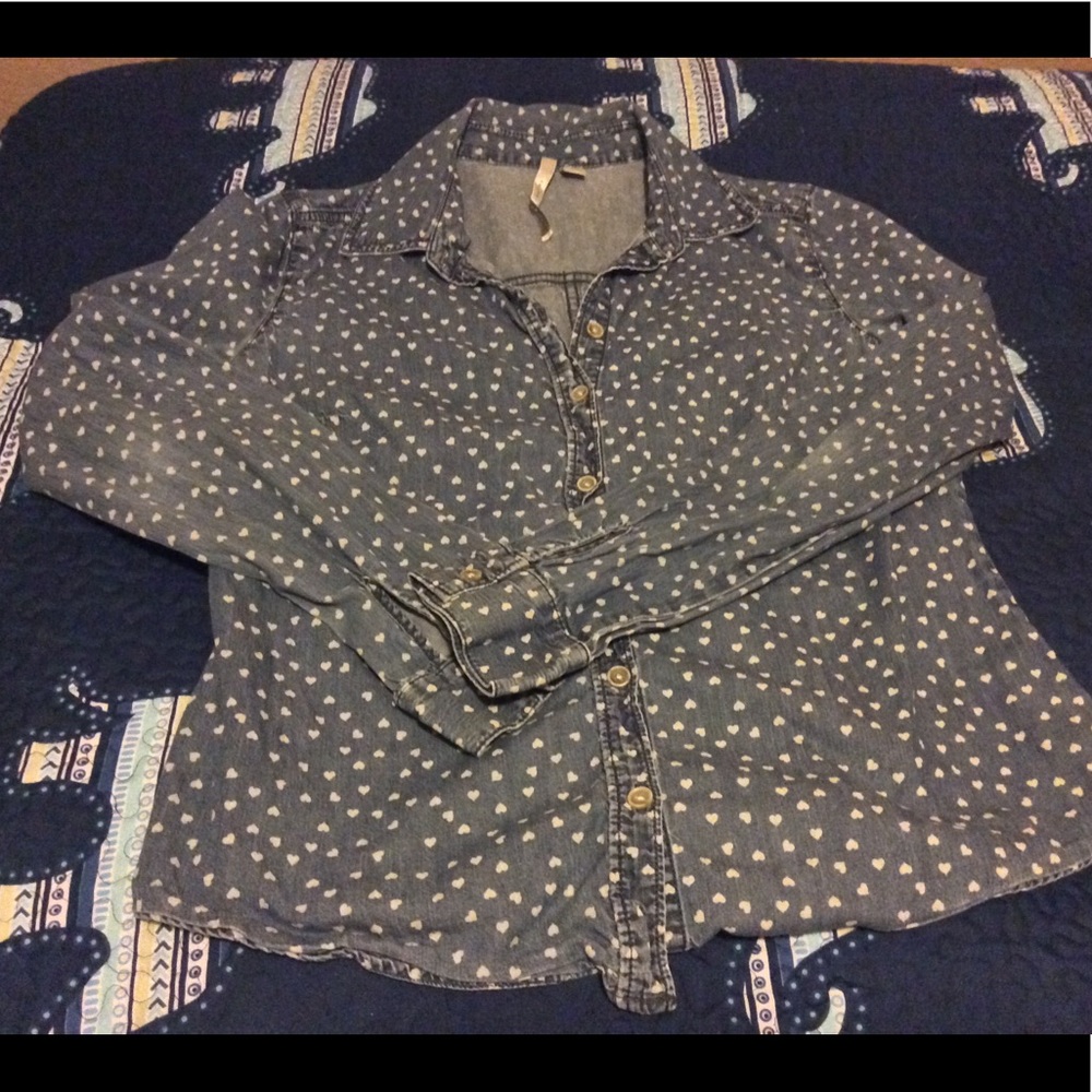 Light "Denim" Heart Button-Up Shirt