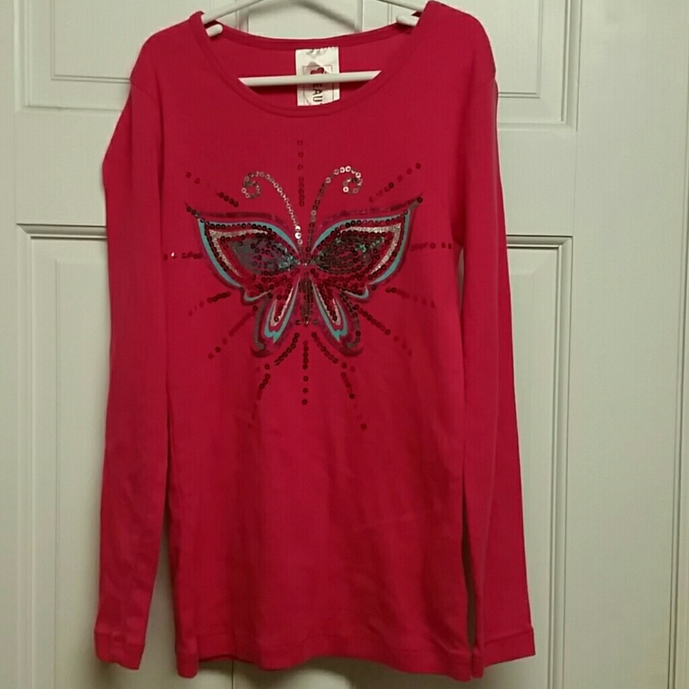 NWOT. Pink kids long sleeve with sequin butterfly