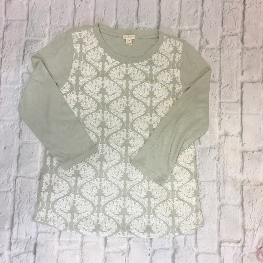 J Crew Pale Green Embroidery Front Shirt Sz Medium