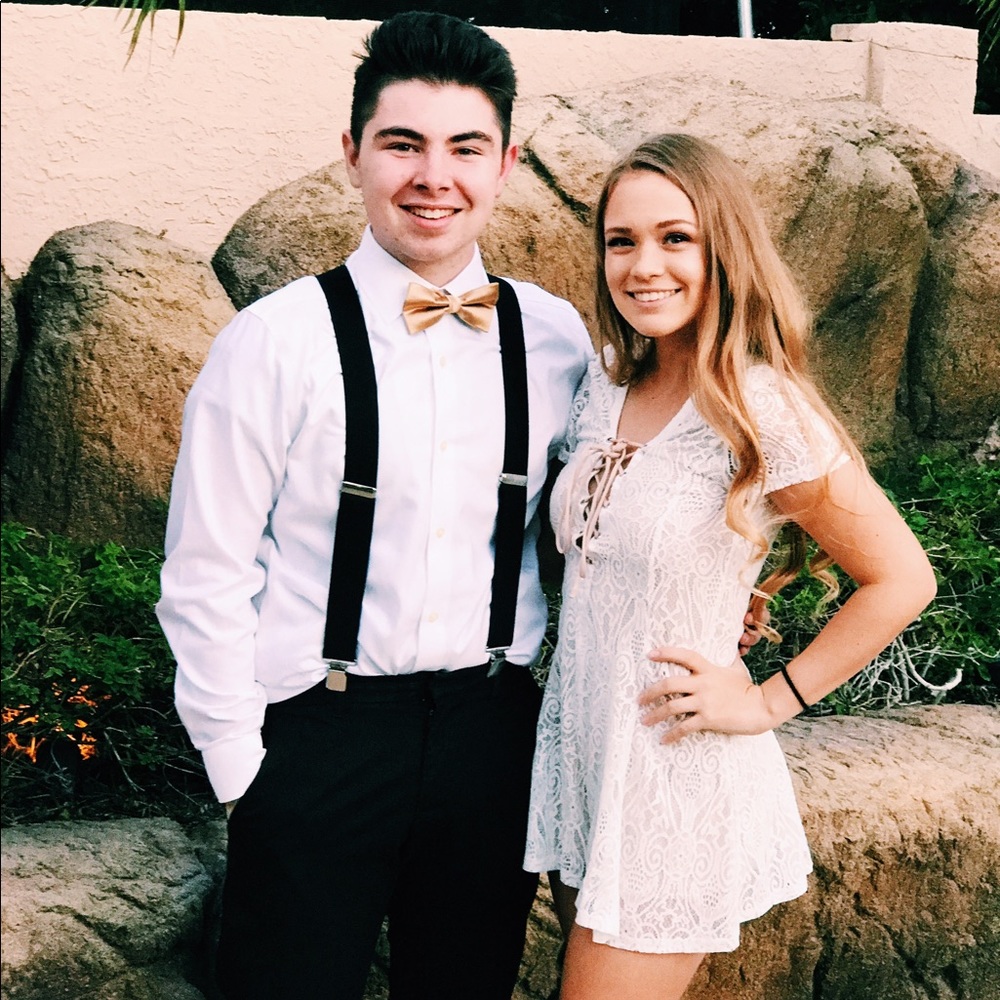 White and tan romper