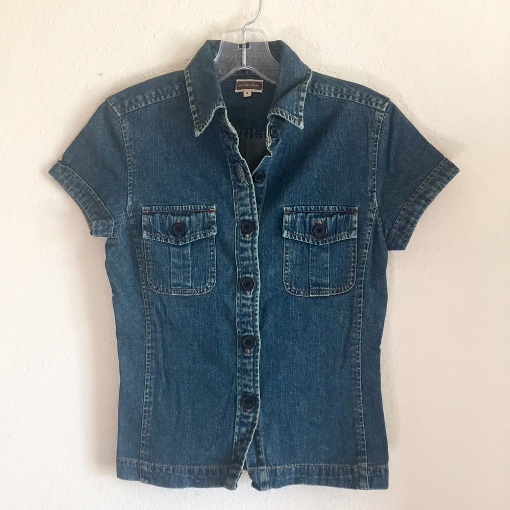 Denim Short-Sleeved Button-Up Shirt