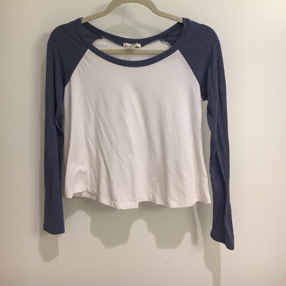 Blue and white baseball style tee
