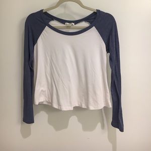 Blue and white baseball style tee