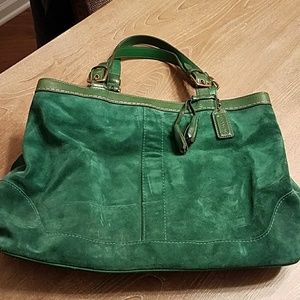 Price drop!!! Coach green suede large tote & walet
