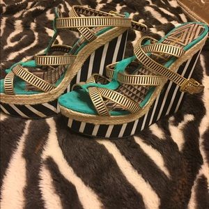 Jessica Simpson Velvet Striped Wedges