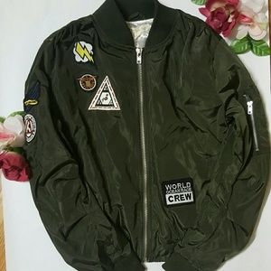 ☆ Trendy Army Green Patched Bomber Jacket ☆