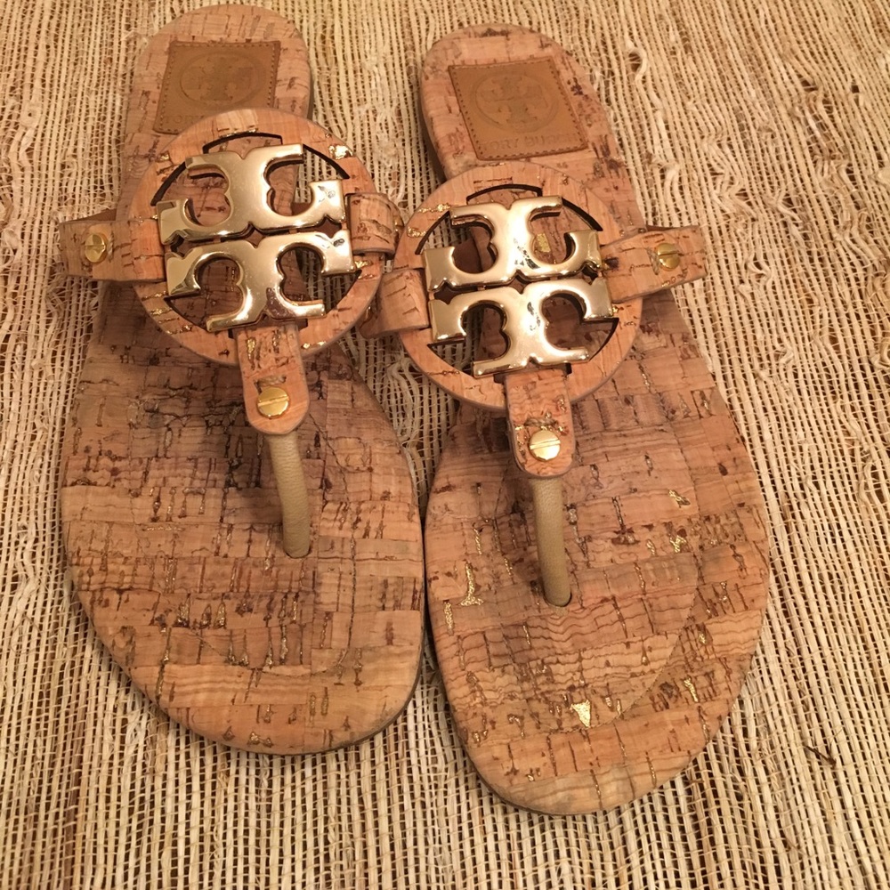 Tory Burch cork/gold flip flops