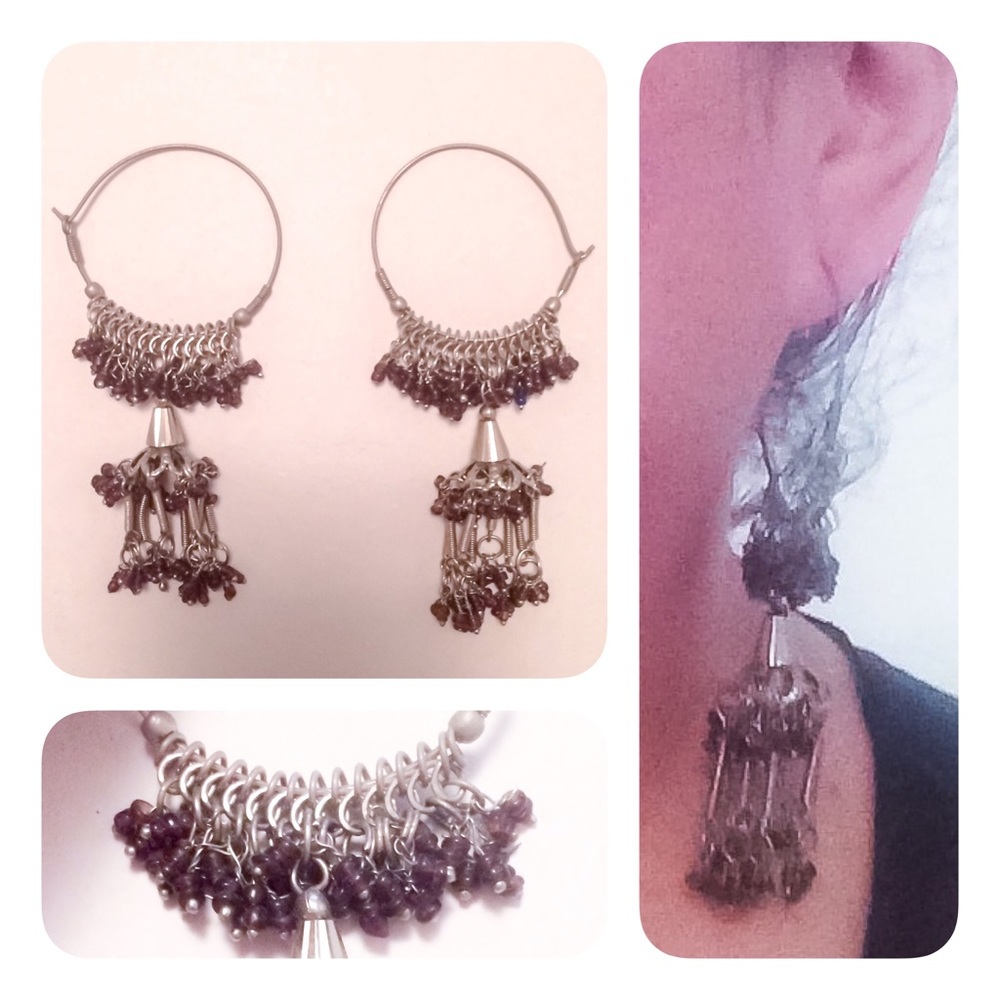 VINTAGE INDIAN EARRINGS W/AMETHYST STONES