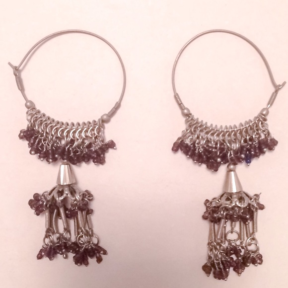 VINTAGE INDIAN EARRINGS W/AMETHYST STONES - Picture 2 of 5