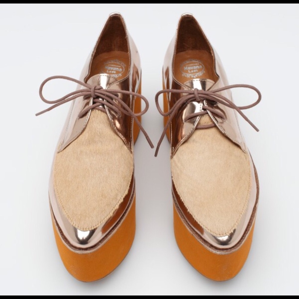 Jeffrey Campbell Rose Gold w/ Pony Hair Flatforms