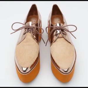 Jeffrey Campbell Rose Gold w/ Pony Hair Flatforms