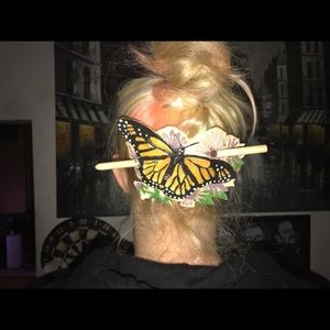 Butterfly hair pin! Leather and hand made :)