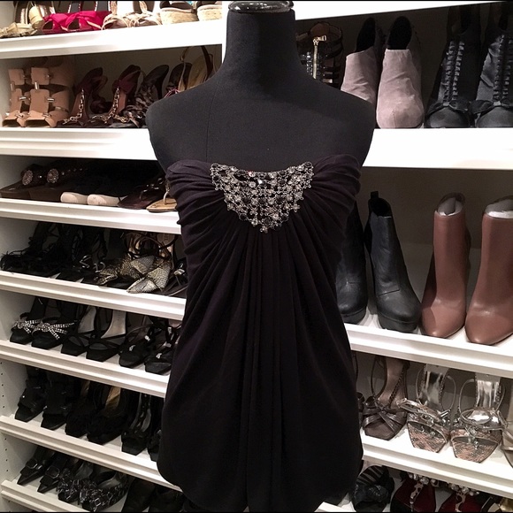 Sky Tops - SKY Black Strapless Jewel embellished Top