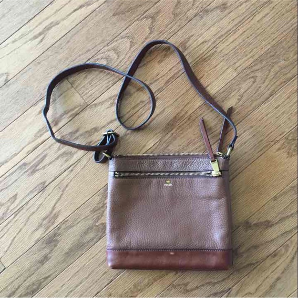 Fossil brown leather cross body bag