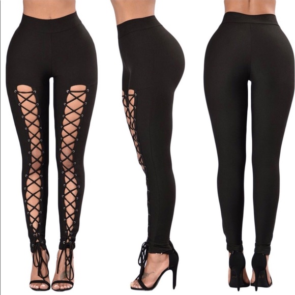 Black lace up leggings - Picture 1 of 2