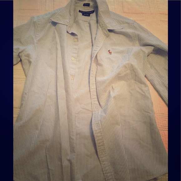 Ralph Lauren blue/white striped knit oxford shirt - Picture 1 of 3