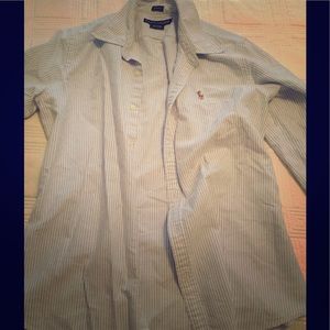 Ralph Lauren blue/white striped knit oxford shirt