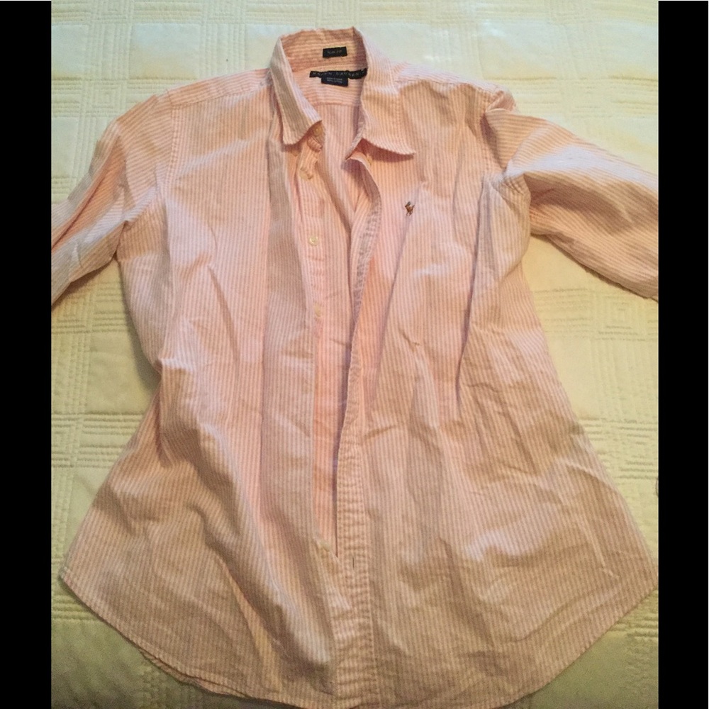 Ralph Lauren pink/white striped knit oxford shirt