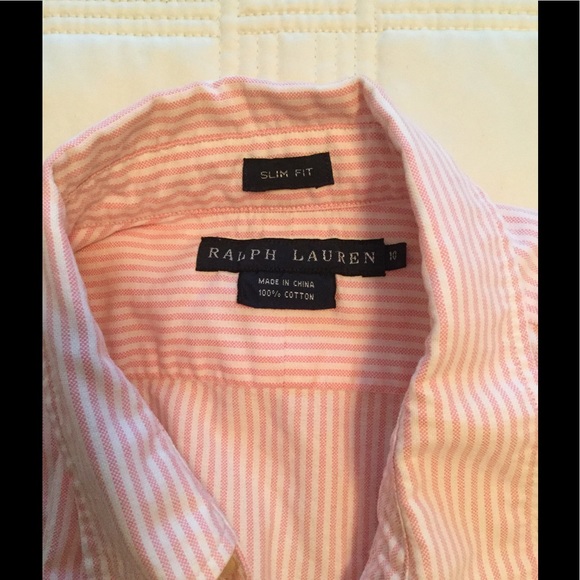Ralph Lauren pink/white striped knit oxford shirt - Picture 2 of 3