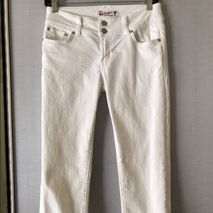 White Red Engine Capri Jeans