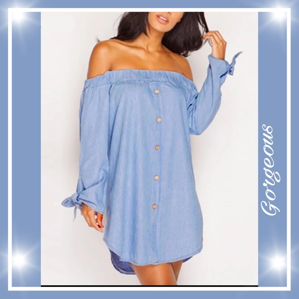 COMING SOON,Gorgeous demin look dress w/bowknot