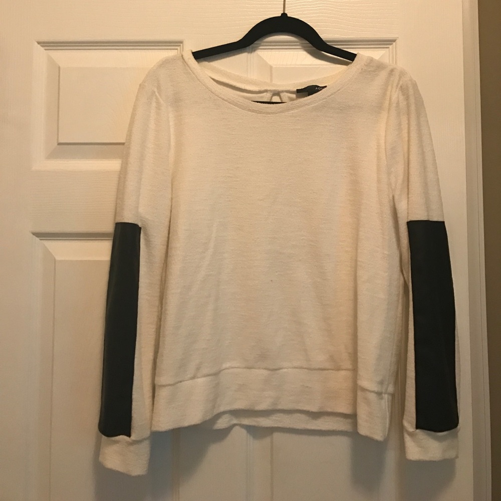 Aqua Top with Leather Patches