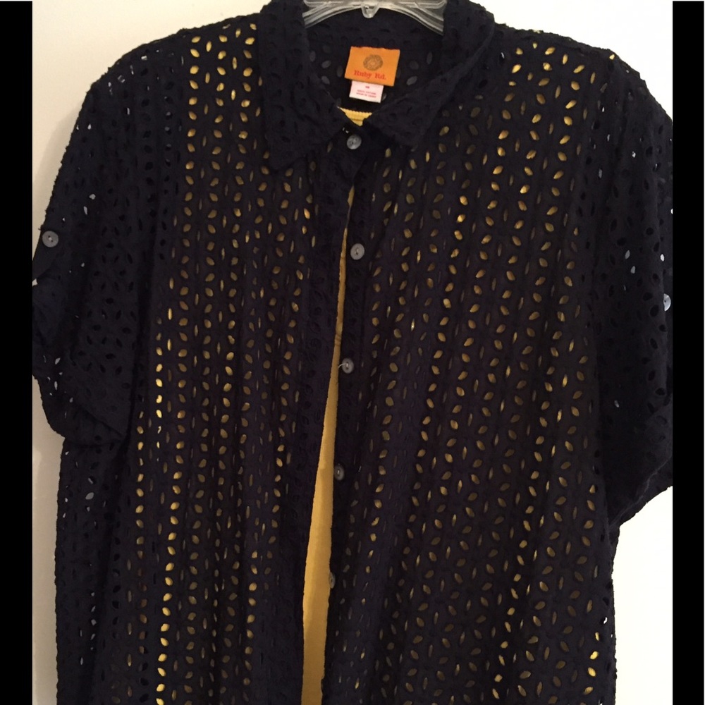$Reduced$Navy eyelet button-up; worn twice.