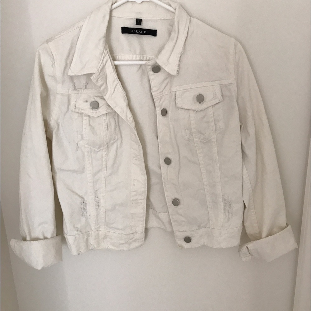 J Brand distressed white denim jacket