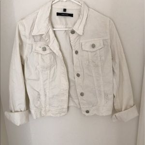 J Brand distressed white denim jacket