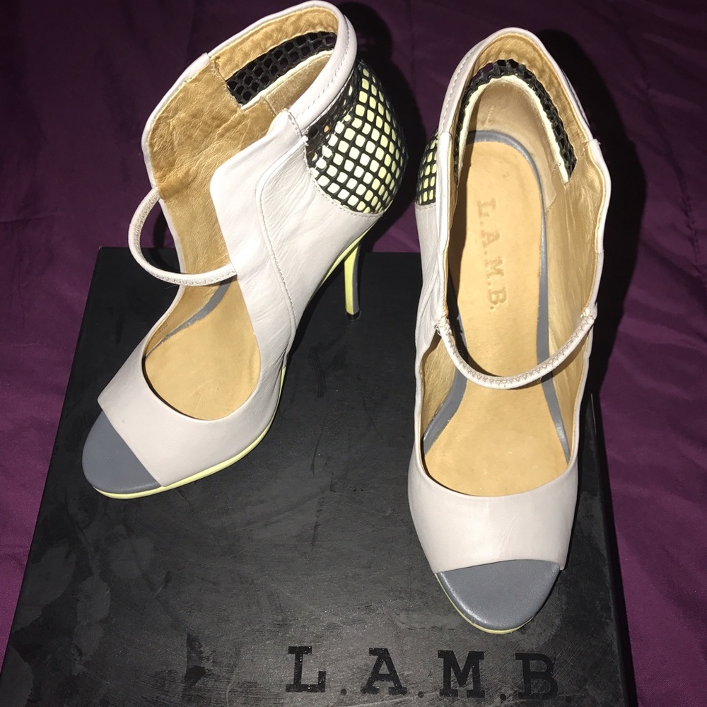 Yellow / Grey L.A.M.B. peep Toe Bootie Sandals